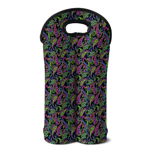 Pink Blue And Green Paisley Print Double Neoprene Wine Tote