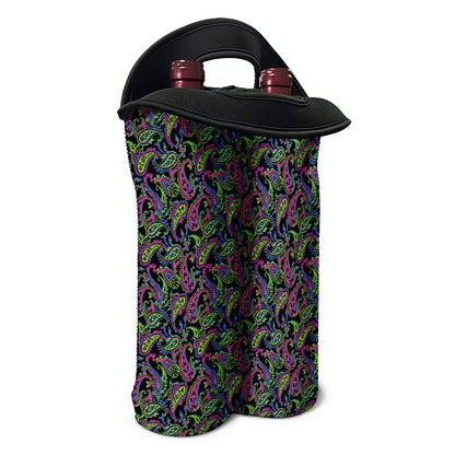 Pink Blue And Green Paisley Print Double Neoprene Wine Tote