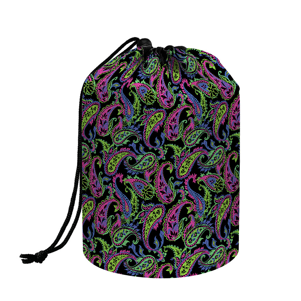 Pink Blue And Green Paisley Print Drawstring Makeup Bag