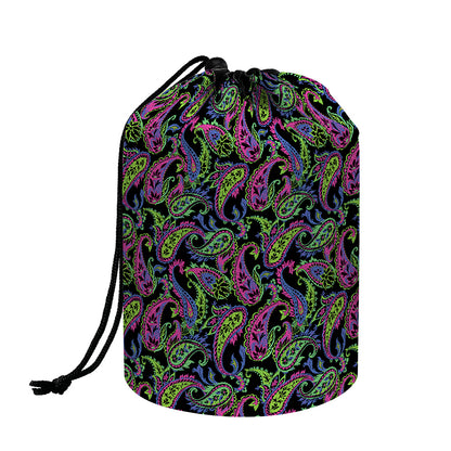 Pink Blue And Green Paisley Print Drawstring Makeup Bag