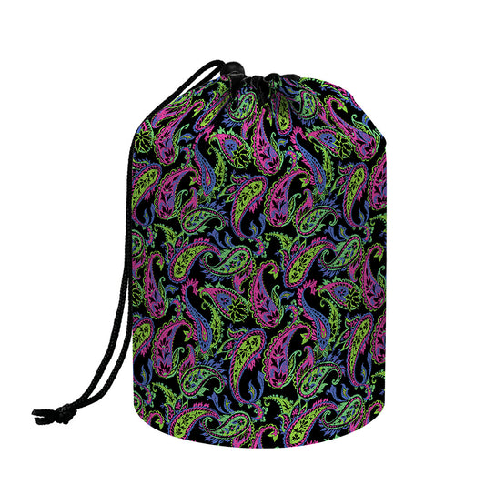 Pink Blue And Green Paisley Print Drawstring Makeup Bag