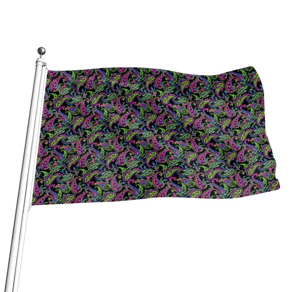 Pink Blue And Green Paisley Print Flag