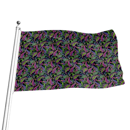 Pink Blue And Green Paisley Print Flag