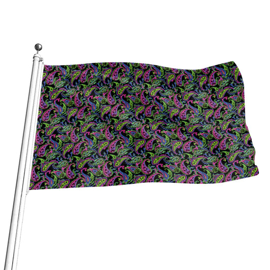 Pink Blue And Green Paisley Print Flag