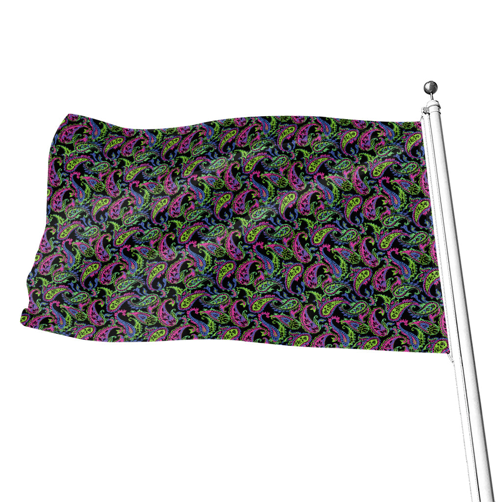 Pink Blue And Green Paisley Print Flag