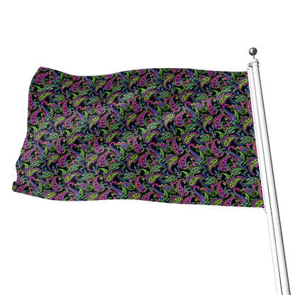 Pink Blue And Green Paisley Print Flag