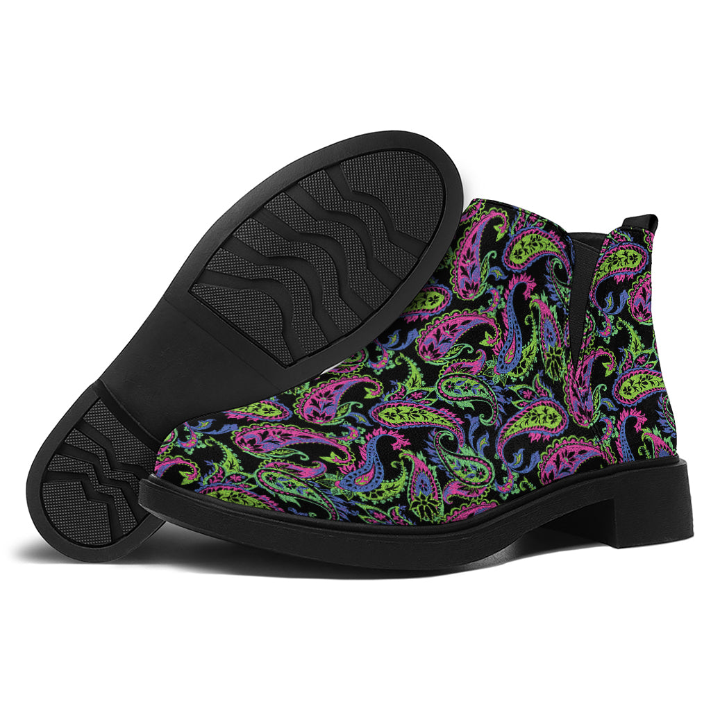 Pink Blue And Green Paisley Print Flat Ankle Boots