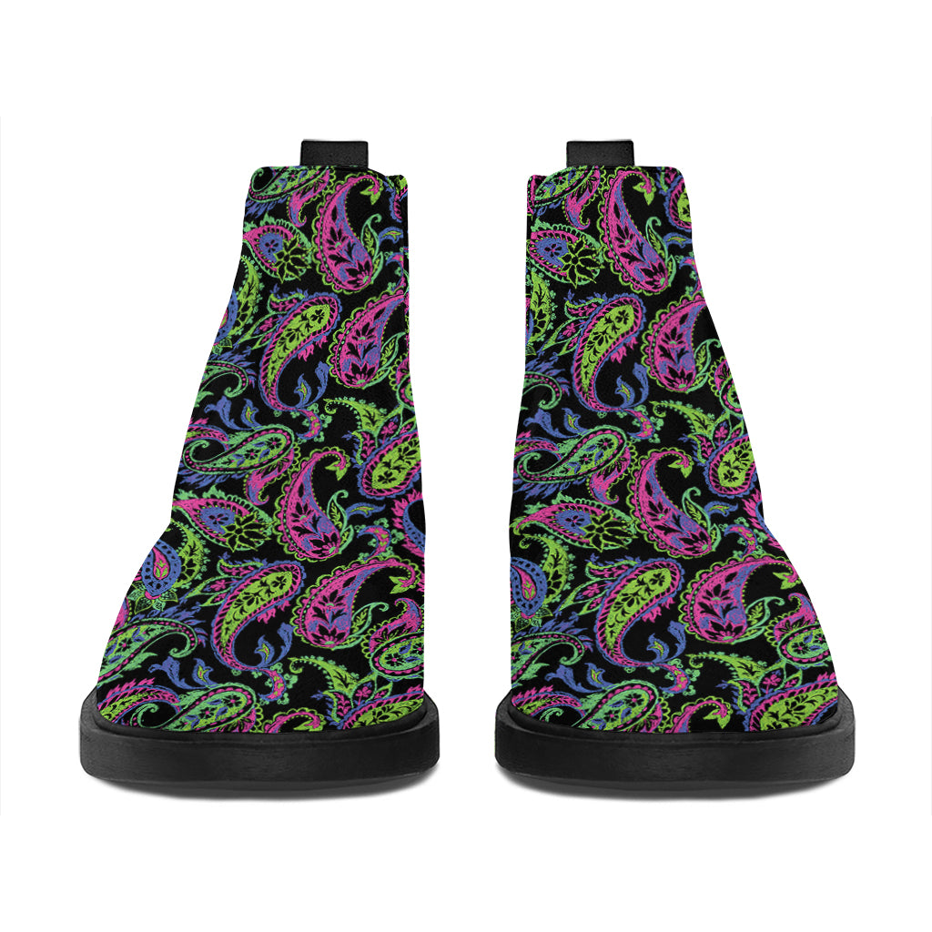 Pink Blue And Green Paisley Print Flat Ankle Boots