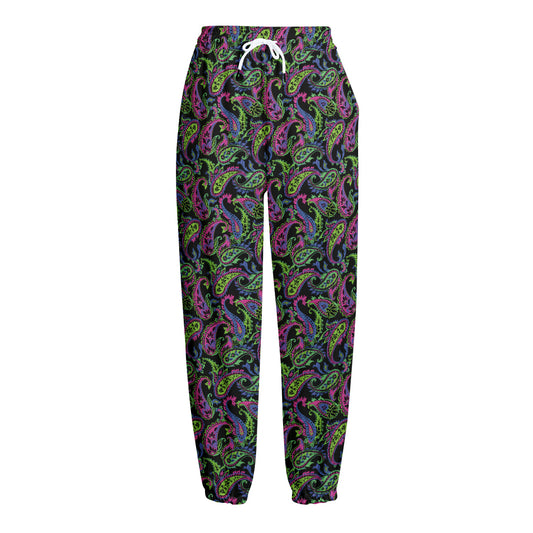 Pink Blue And Green Paisley Print Fleece Lined Knit Pants