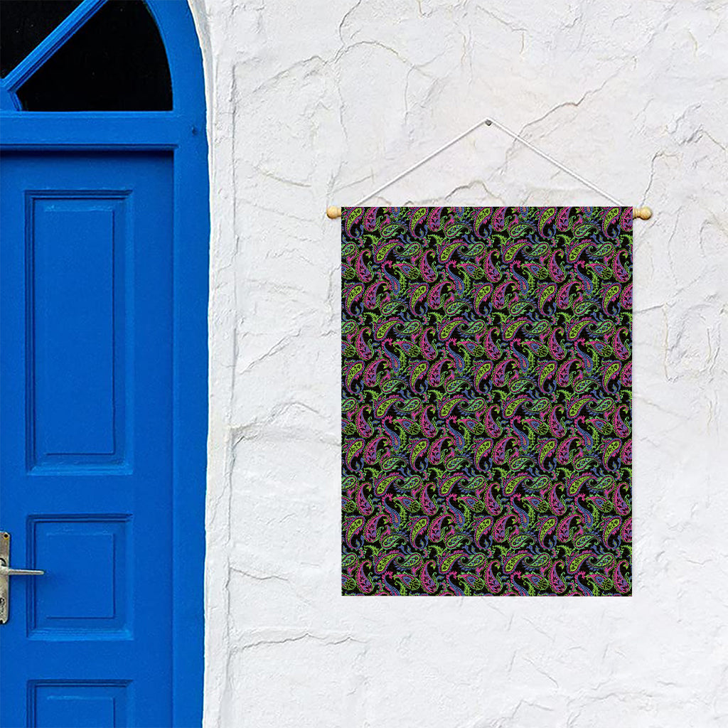 Pink Blue And Green Paisley Print Garden Flag