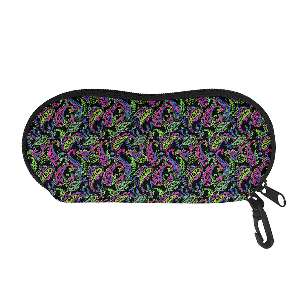 Pink Blue And Green Paisley Print Glasses Case