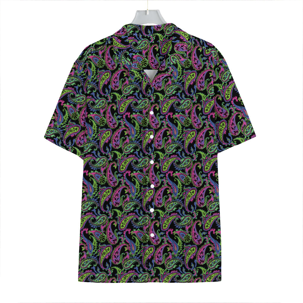 Pink Blue And Green Paisley Print Hawaiian Shirt