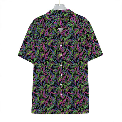 Pink Blue And Green Paisley Print Hawaiian Shirt