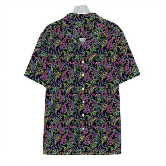 Pink Blue And Green Paisley Print Hawaiian Shirt