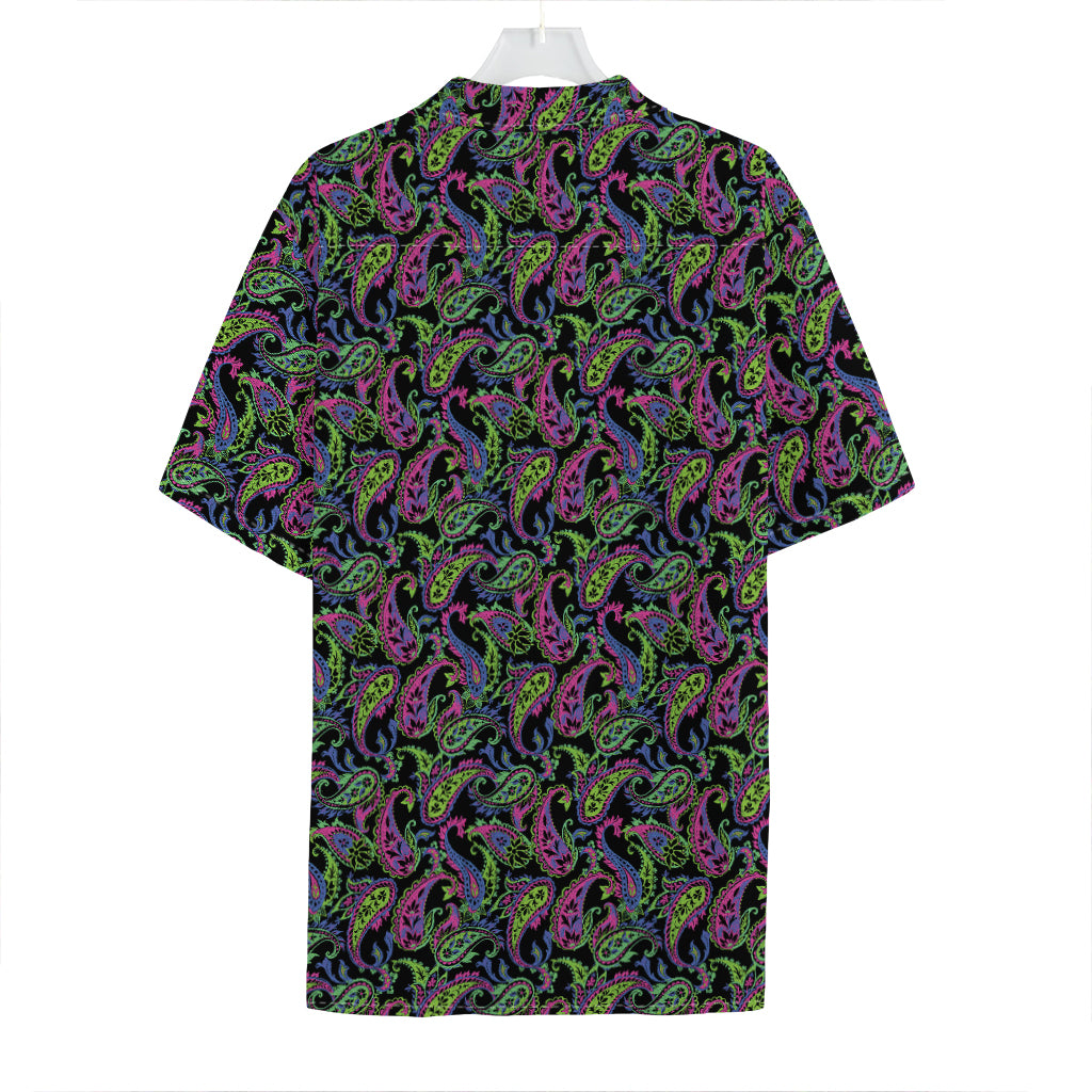 Pink Blue And Green Paisley Print Hawaiian Shirt