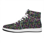 Pink Blue And Green Paisley Print High Top Leather Sneakers