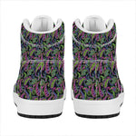 Pink Blue And Green Paisley Print High Top Leather Sneakers