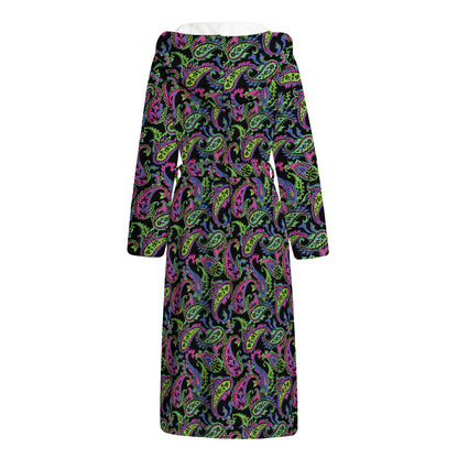Pink Blue And Green Paisley Print Hooded Bathrobe