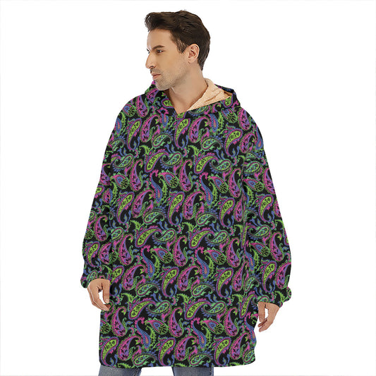 Pink Blue And Green Paisley Print Hoodie Blanket