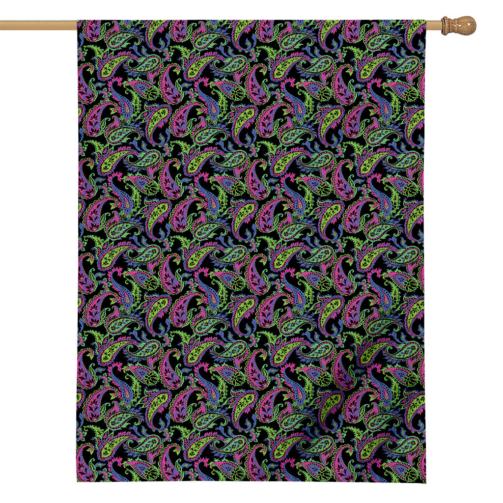 Pink Blue And Green Paisley Print House Flag