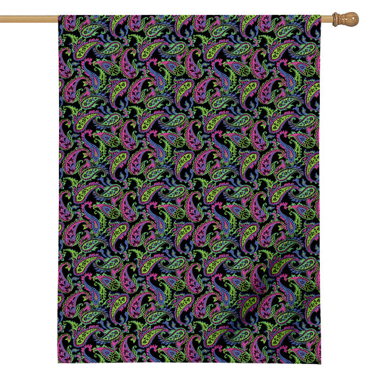 Pink Blue And Green Paisley Print House Flag