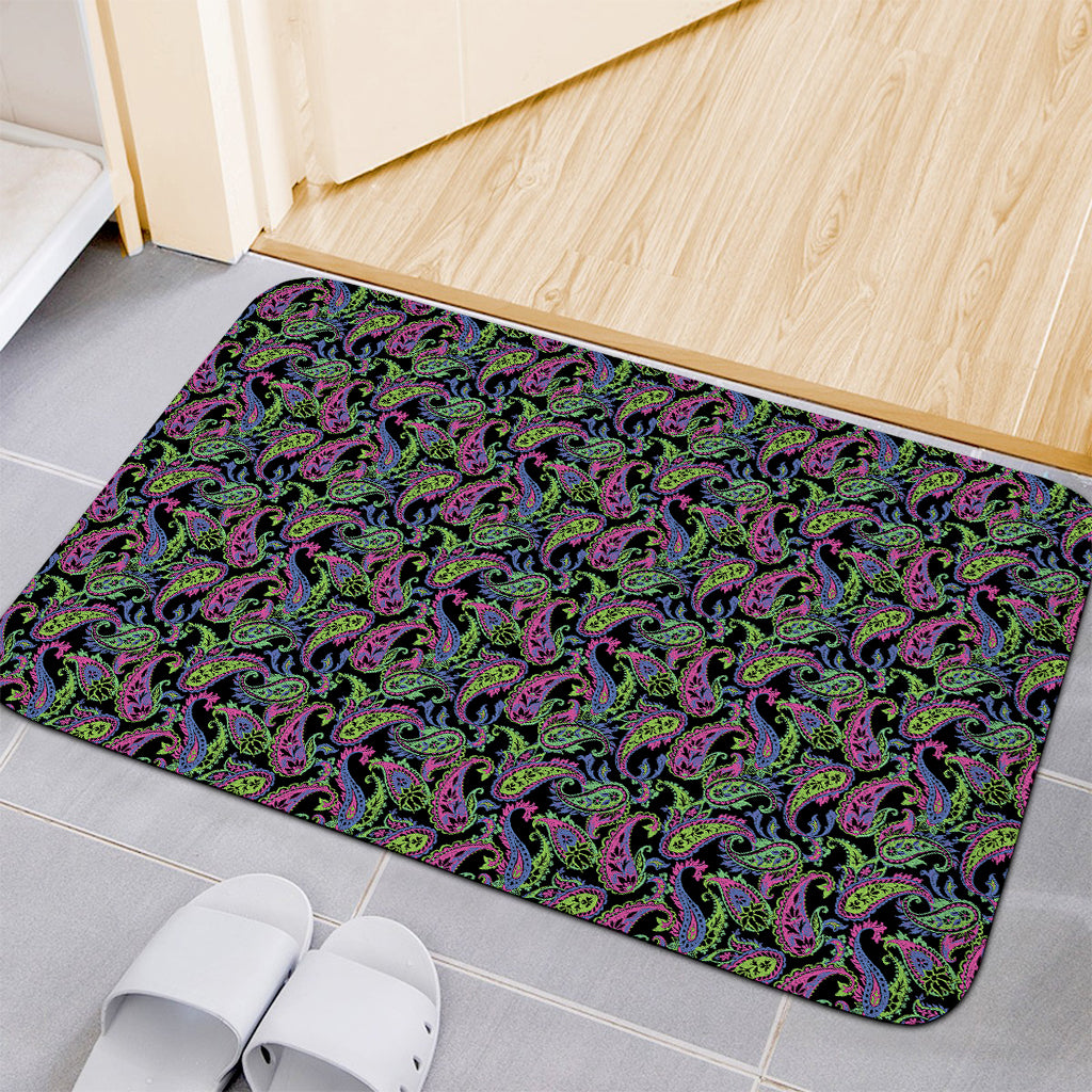 Pink Blue And Green Paisley Print Indoor Door Mat