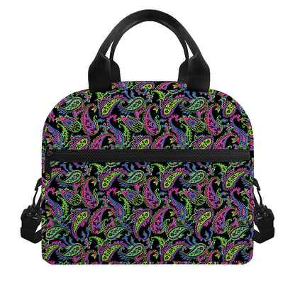 Pink Blue And Green Paisley Print Insulated Lunch Bag