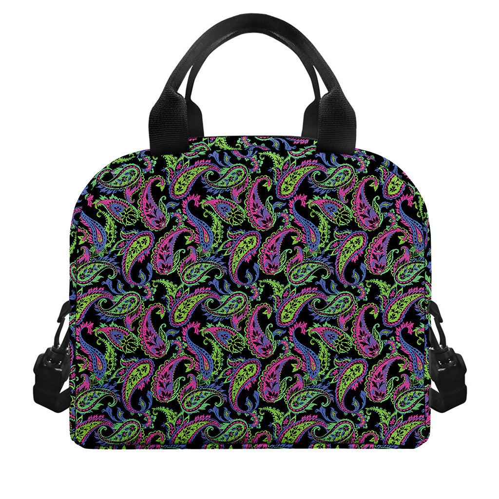 Pink Blue And Green Paisley Print Insulated Lunch Bag