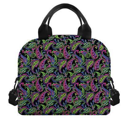 Pink Blue And Green Paisley Print Insulated Lunch Bag