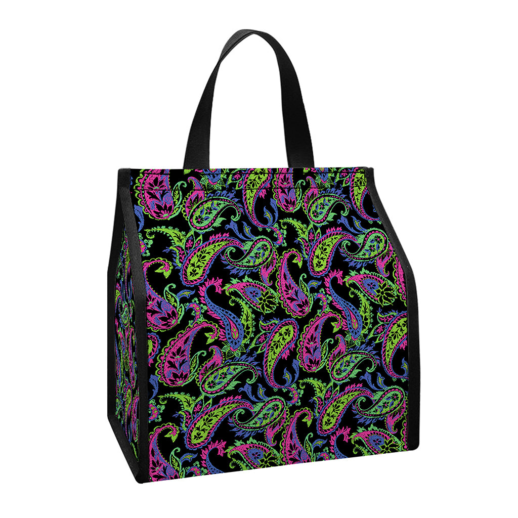 Pink Blue And Green Paisley Print Insulated Lunch Tote