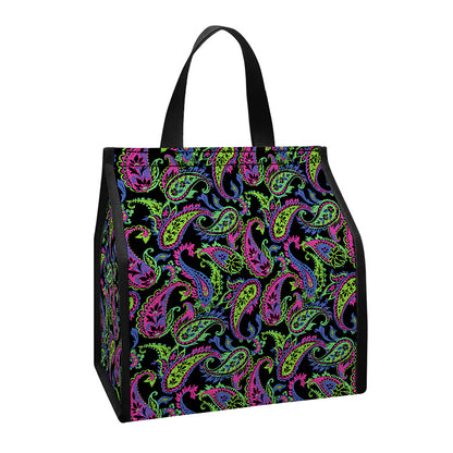 Pink Blue And Green Paisley Print Insulated Lunch Tote