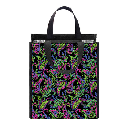 Pink Blue And Green Paisley Print Insulated Lunch Tote