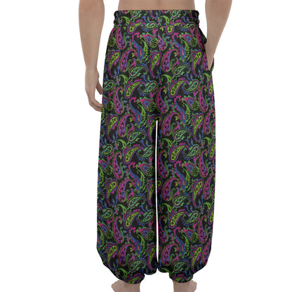 Pink Blue And Green Paisley Print Lantern Pants