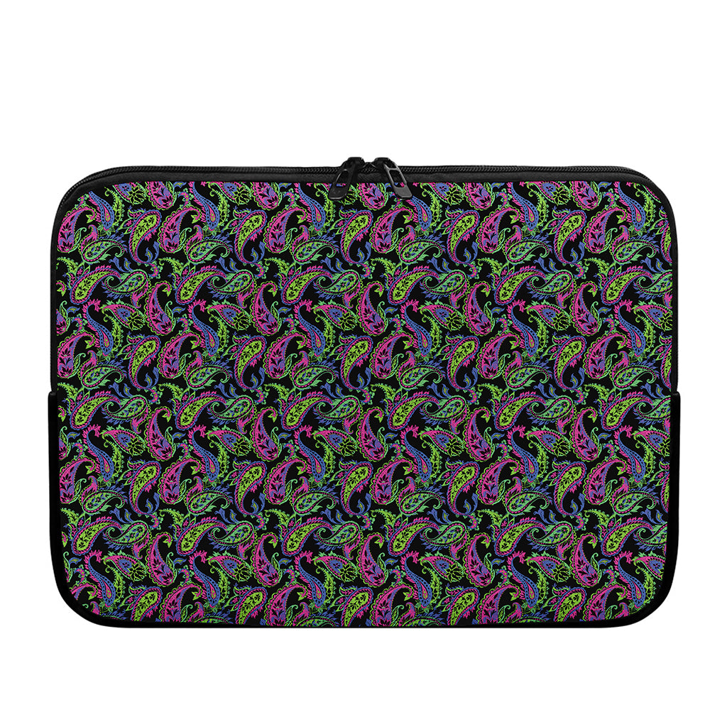 Pink Blue And Green Paisley Print Laptop Sleeve