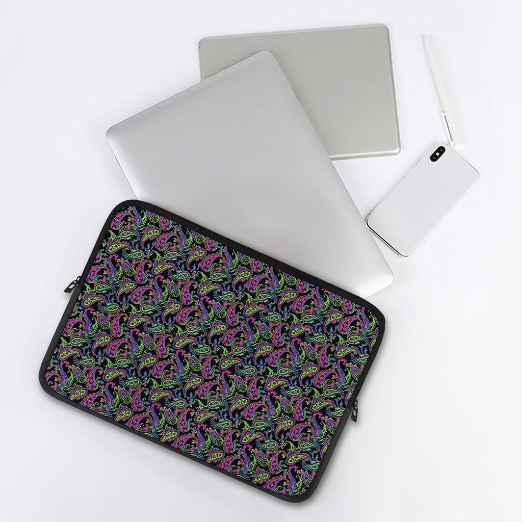 Pink Blue And Green Paisley Print Laptop Sleeve