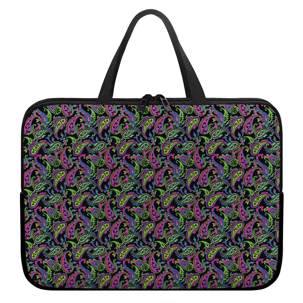 Pink Blue And Green Paisley Print Laptop Sleeve With Handle