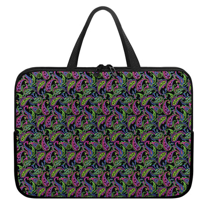 Pink Blue And Green Paisley Print Laptop Sleeve With Handle