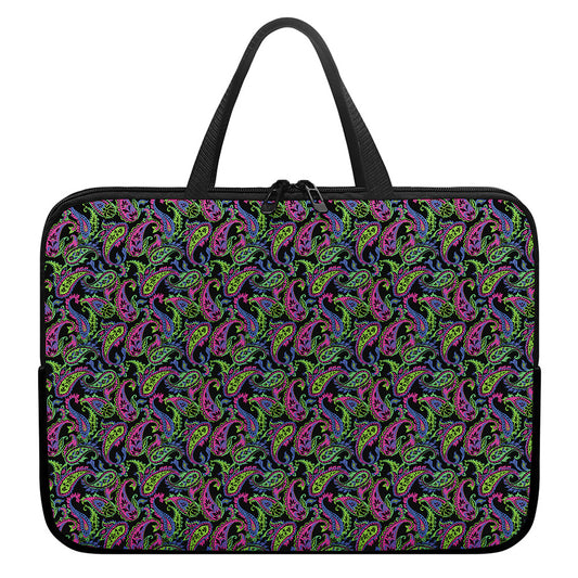 Pink Blue And Green Paisley Print Laptop Sleeve With Handle