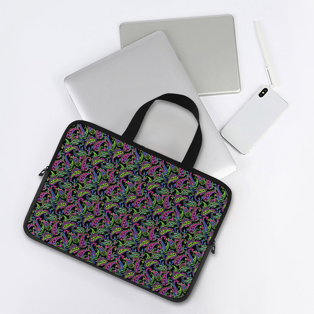 Pink Blue And Green Paisley Print Laptop Sleeve With Handle