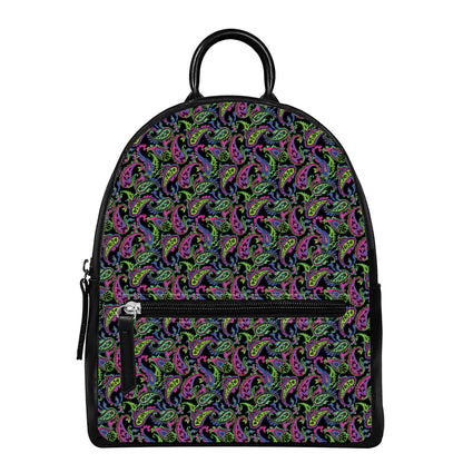 Pink Blue And Green Paisley Print Leather Backpack