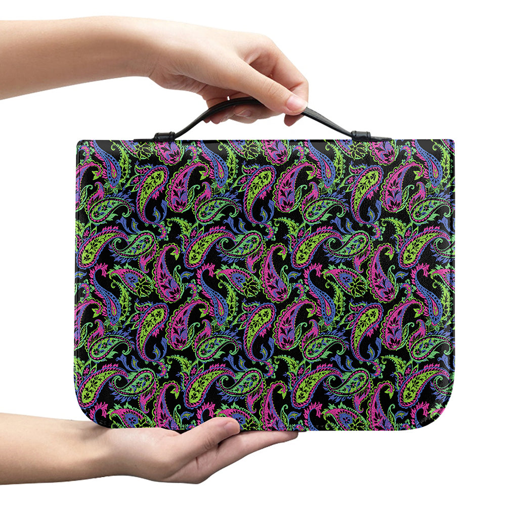 Pink Blue And Green Paisley Print Leather Bible Cover