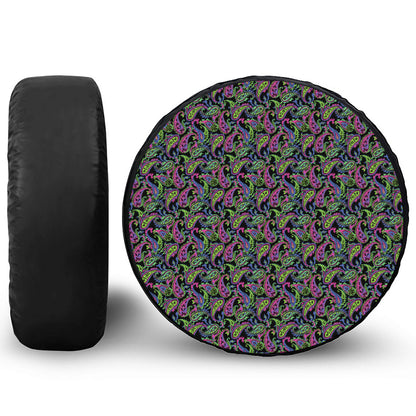 Pink Blue And Green Paisley Print Leather Spare Tire Cover