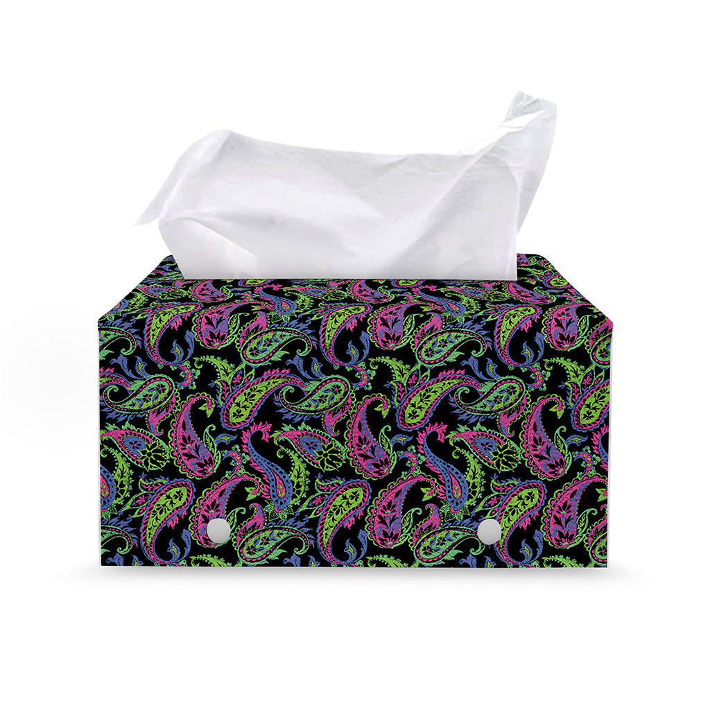 Pink Blue And Green Paisley Print Leather Tissue Box Cover
