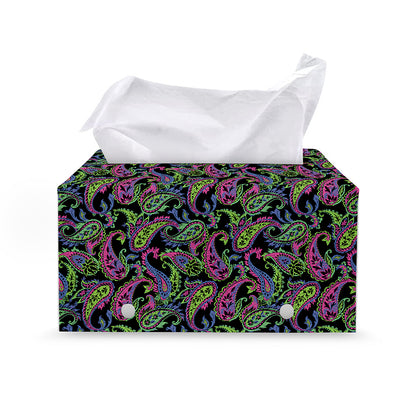 Pink Blue And Green Paisley Print Leather Tissue Box Cover
