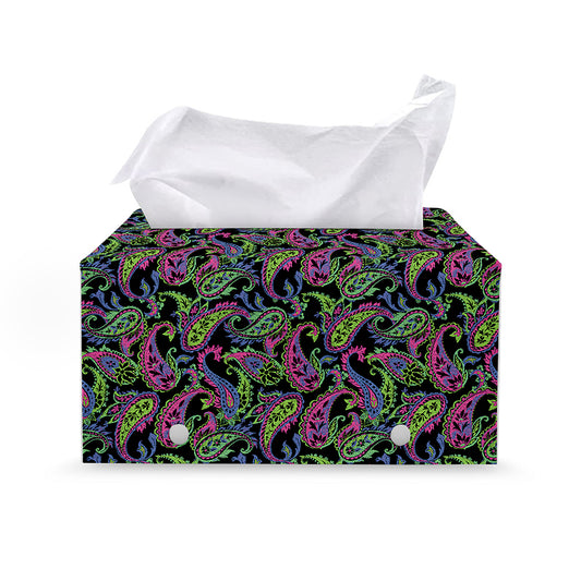 Pink Blue And Green Paisley Print Leather Tissue Box Cover