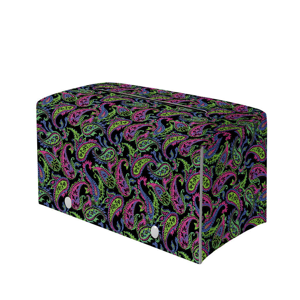 Pink Blue And Green Paisley Print Leather Tissue Box Cover