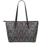 Pink Blue And Green Paisley Print Leather Tote Bag