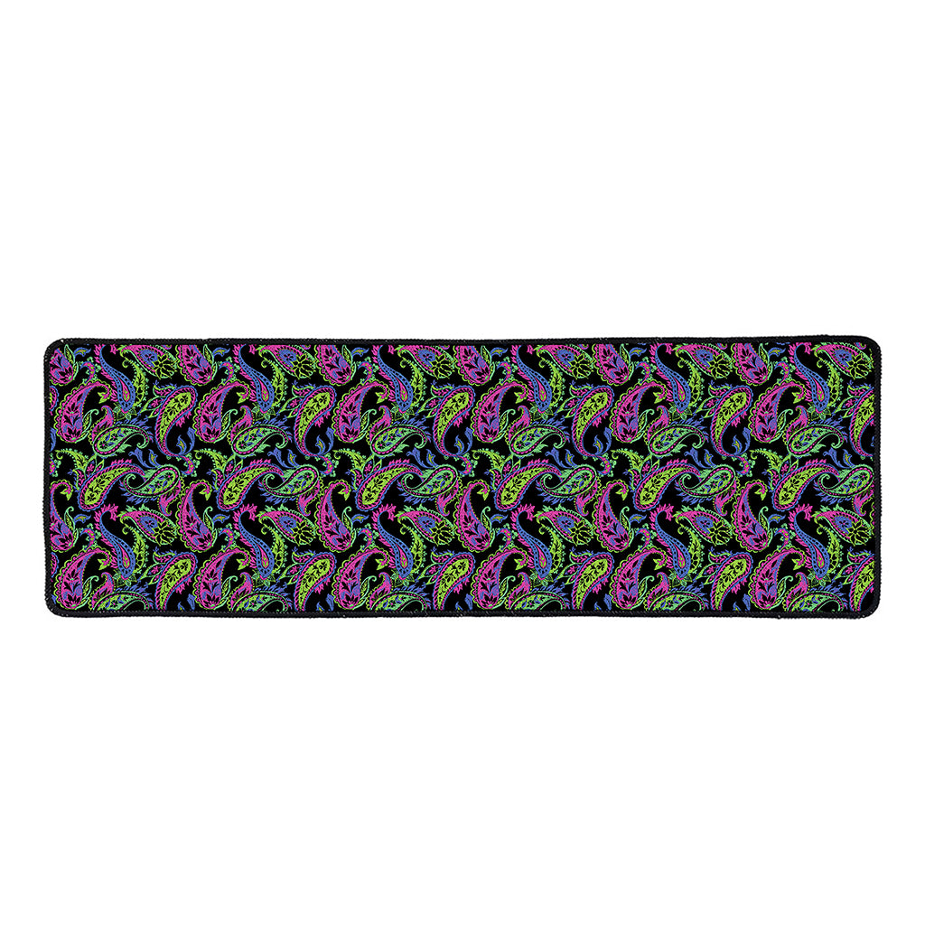 Pink Blue And Green Paisley Print Long Kitchen Mat