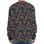 Pink Blue And Green Paisley Print Long Sleeve Baseball Jersey