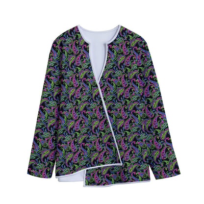 Pink Blue And Green Paisley Print Long Sleeve Short Coat